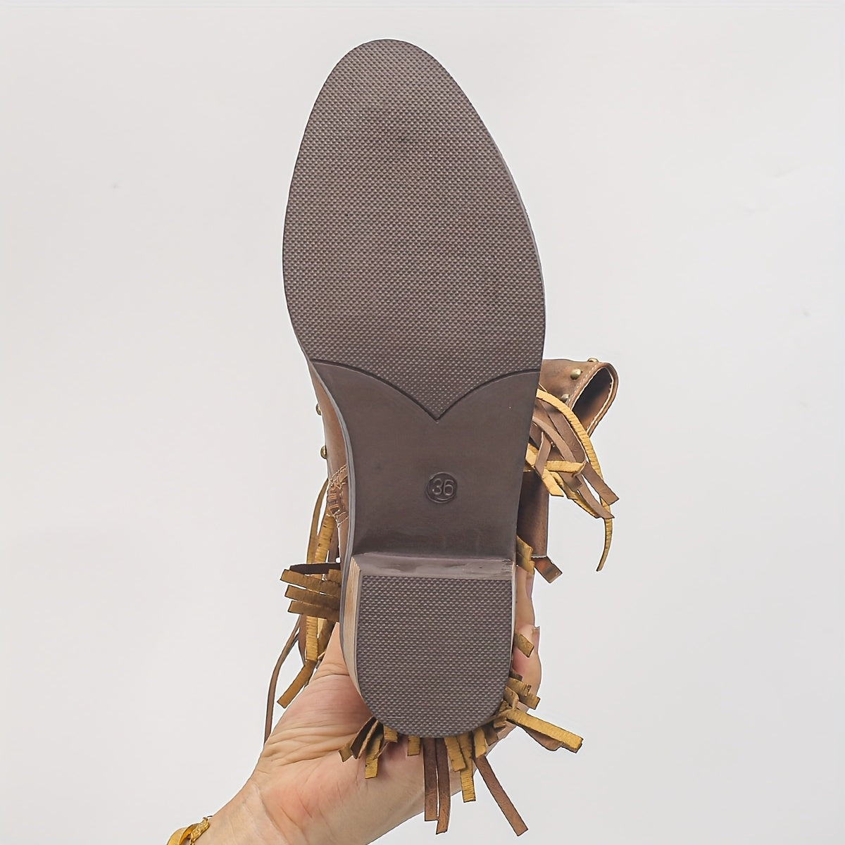 Women's Faux Leather Tassel Decor Chunky Heel Cowboy Boots with Side Zipper