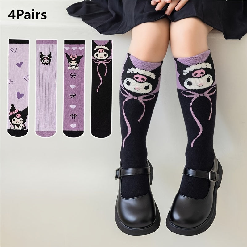 Teen Purple Knit Socks with Love Bow Pattern