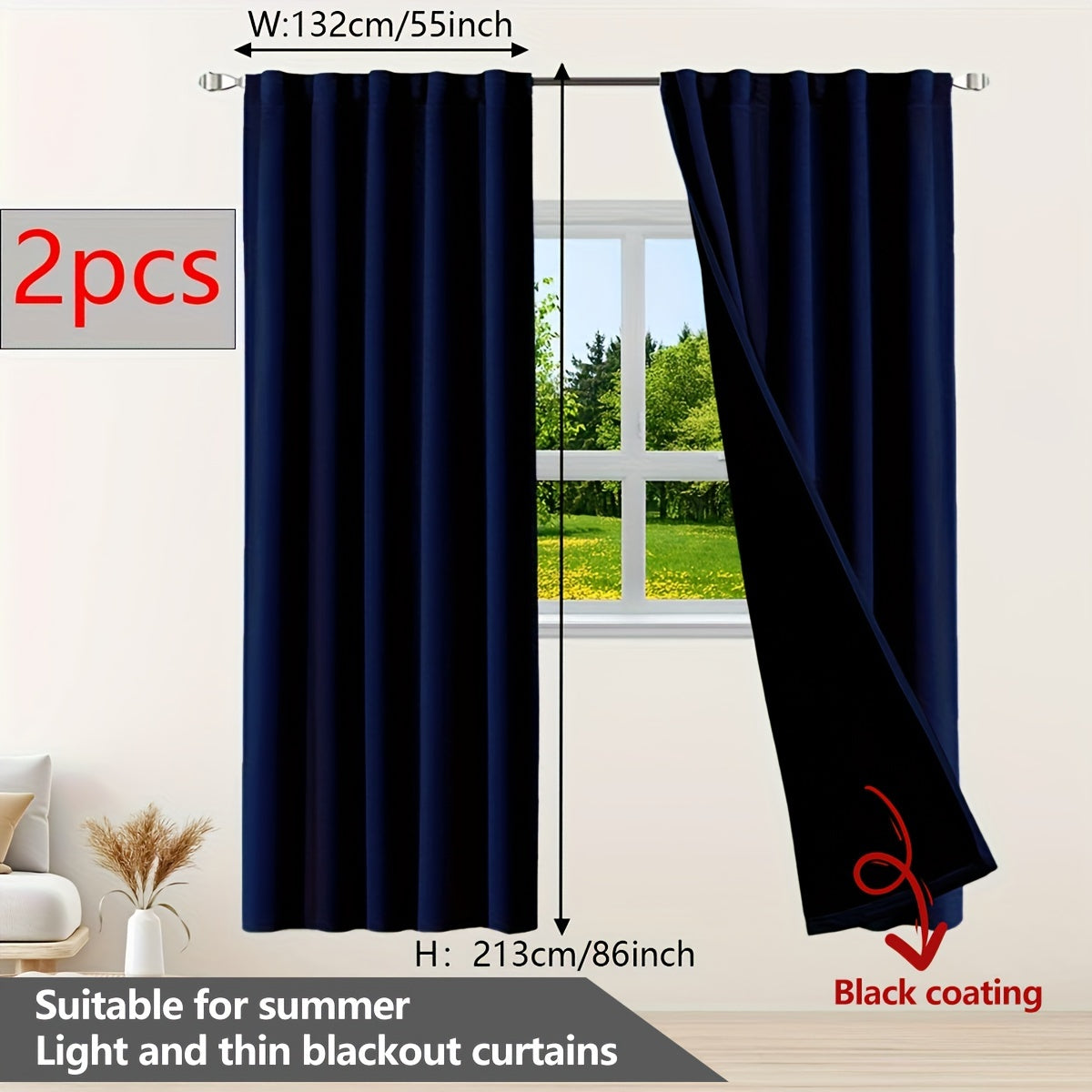 Two Pieces Blackout Curtains Thermal Insulated Twill for Bedroom Living Room