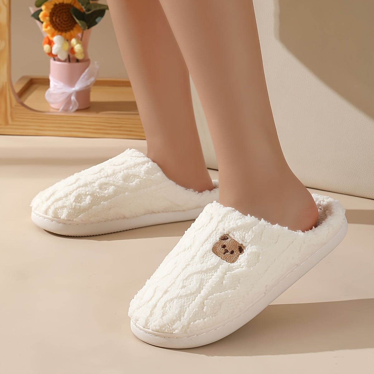 Women's Cozy Fleece Bear Slippers for Home Warmth