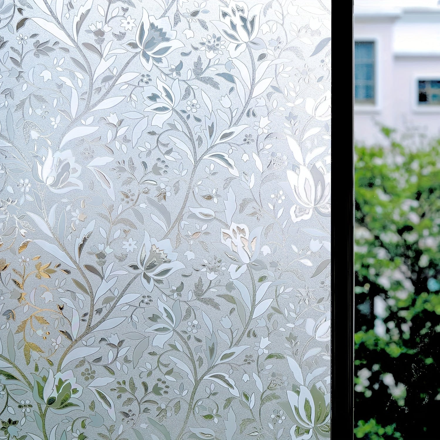 Contemporary Tulip Pattern PVC Window Privacy Film Static Cling Glass Cover