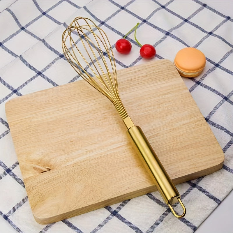 Gold Stainless Steel Whisk Handheld Egg Beater for Baking and Cooking