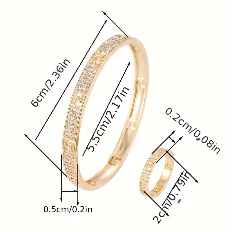 Women’s Jewelry Zirconia Copper Number Pattern Bracelet and Ring Set