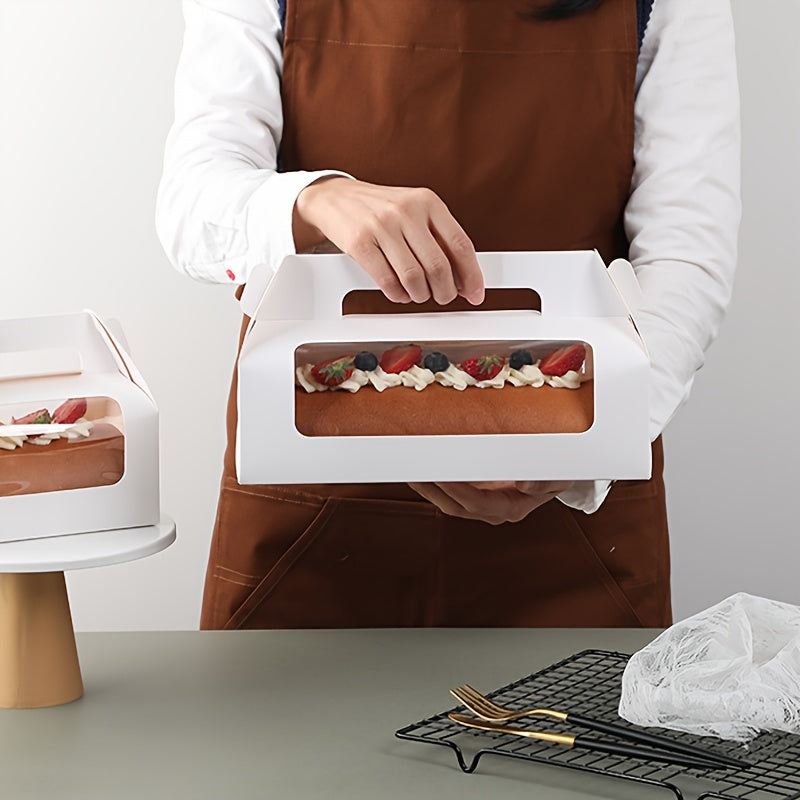 Упаковка из 5/10 коробок для упаковки рулетов для торта с прозрачным окошком, идеально подходит для мусса для рулетов для торта, выпечки ручным способом, а также для упаковки подарков на день рождения и праздники
