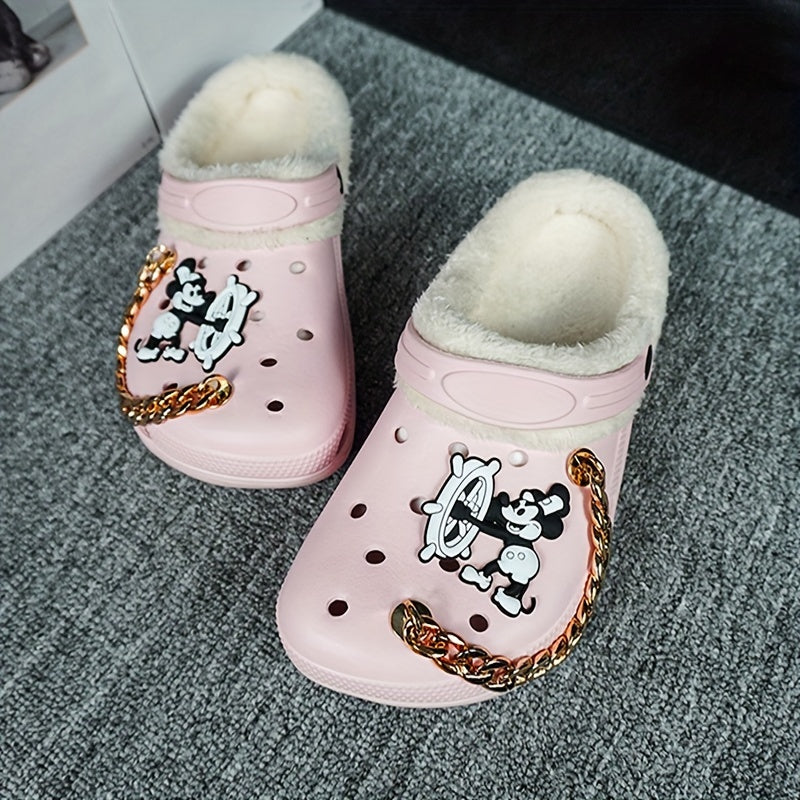 Ayollar uchun qishki issiq klogslar, multfilm naqshli EVA slip-on poyabzal