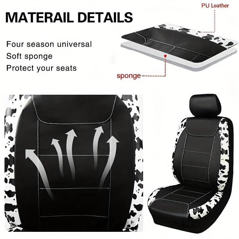 9-Piece Synthetic Leather Car Seat Covers Universal Cow Pattern for All Seasons