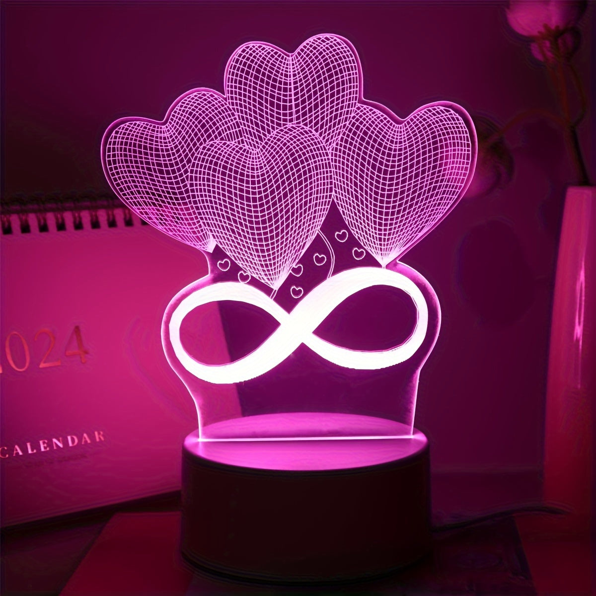 Pink 3D LED Night Light for Bedroom Decoration