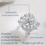 Sterling Silver Flower Ring 2ct Moissanite Engagement Wedding Gift for Her