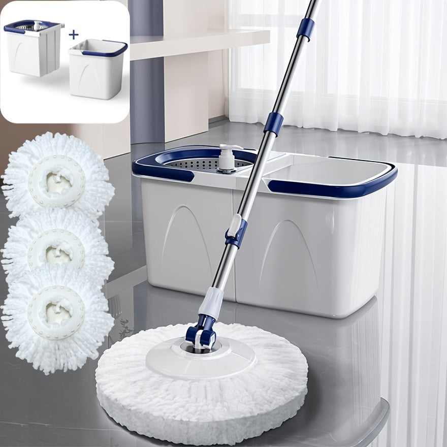 Self-Wringing Spin Mop and Bucket Set with Reusable Pads for Hardwood and Tile Floors