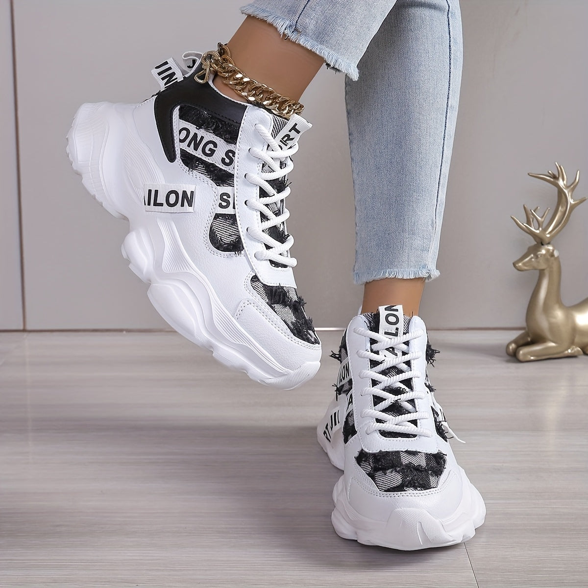 Women's High-Top Sneakers Breathable EVA Sole Casual Shoes Blue and White
