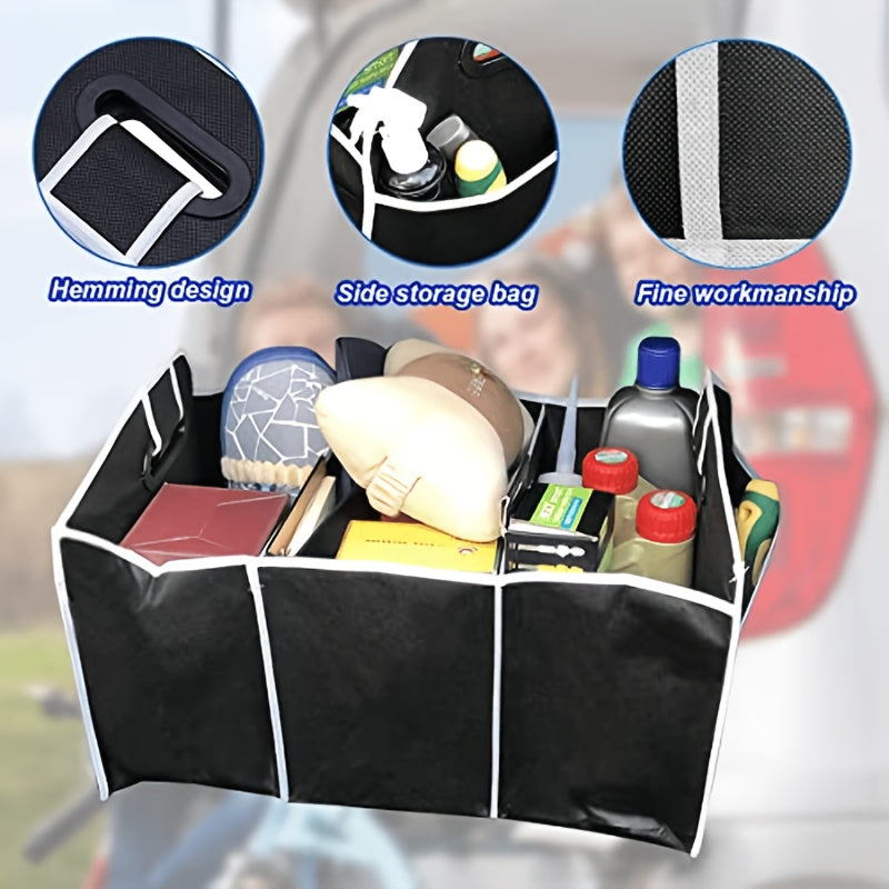 Black Foldable Car Storage Organizer with Mesh Pockets Large Capacity