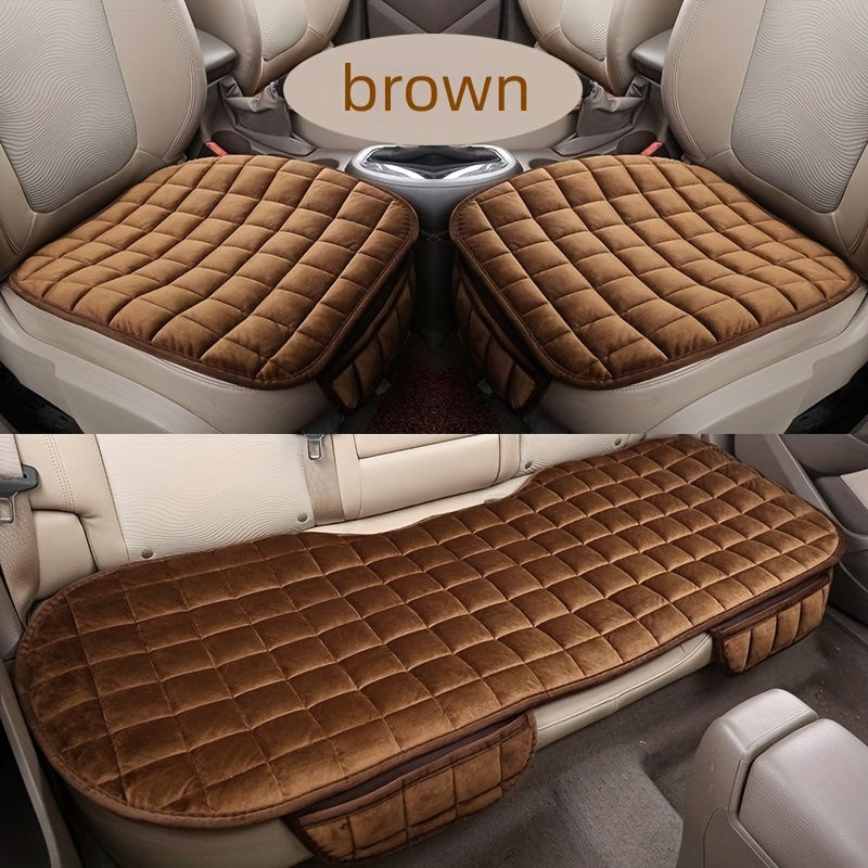 Universal Car Seat Cover Set Winter Thick Quilted Velvet Anti-slip