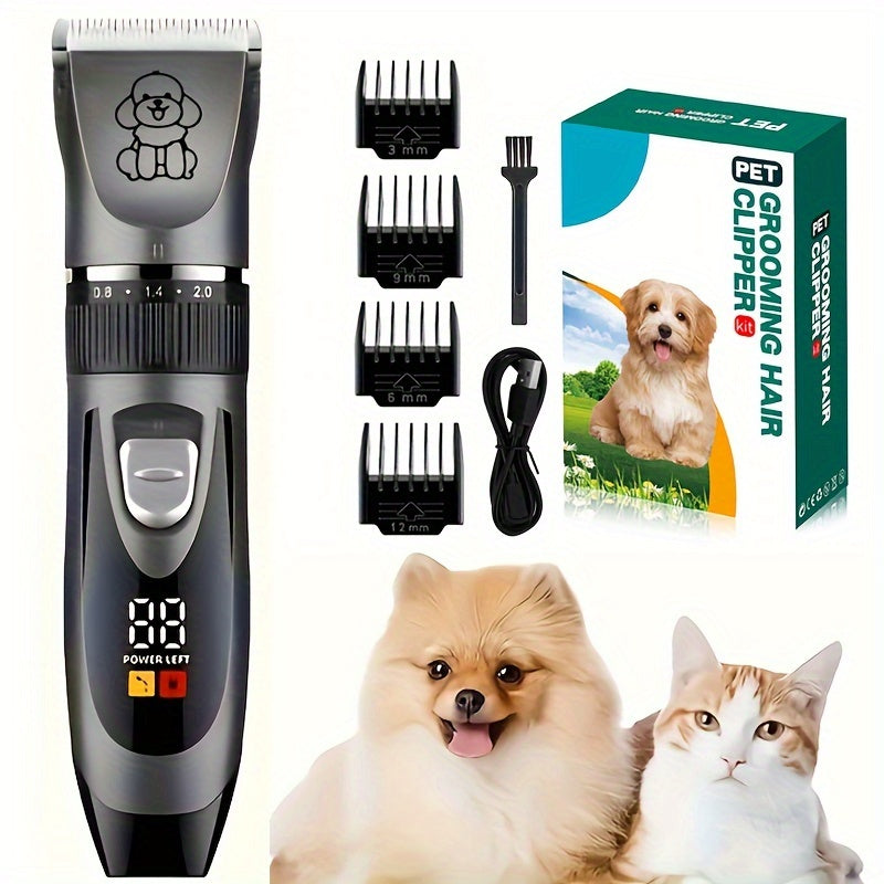 Pet Grooming Electric Clipper Set with USB Charging Low Noise Cordless Lithium Battery for Dogs