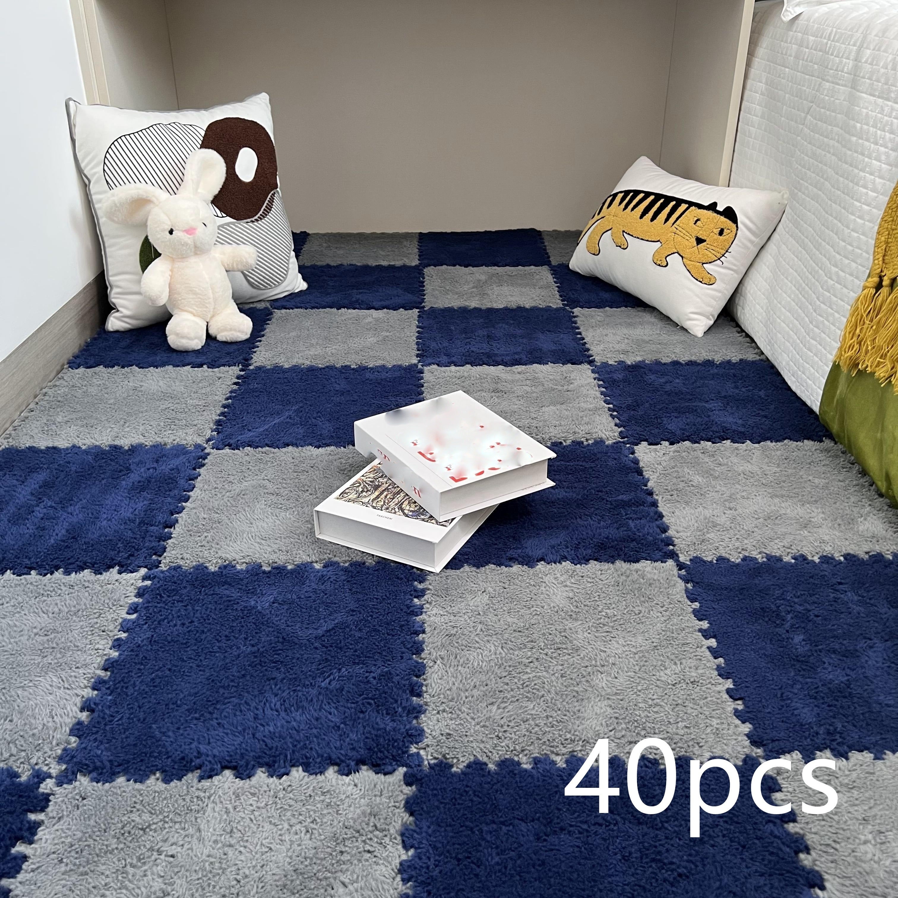 Juego de 40 baldosas de moqueta entrelazadas para uso en interior de dormitorio, diseño de cuadros de pelo bajo