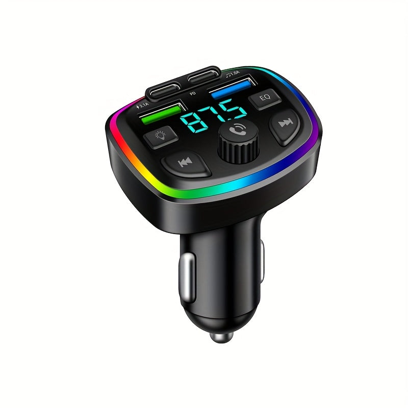 Wireless Car Stereo MP3 Player with EQ, Ambient Lights, Dual USB Fast Charging