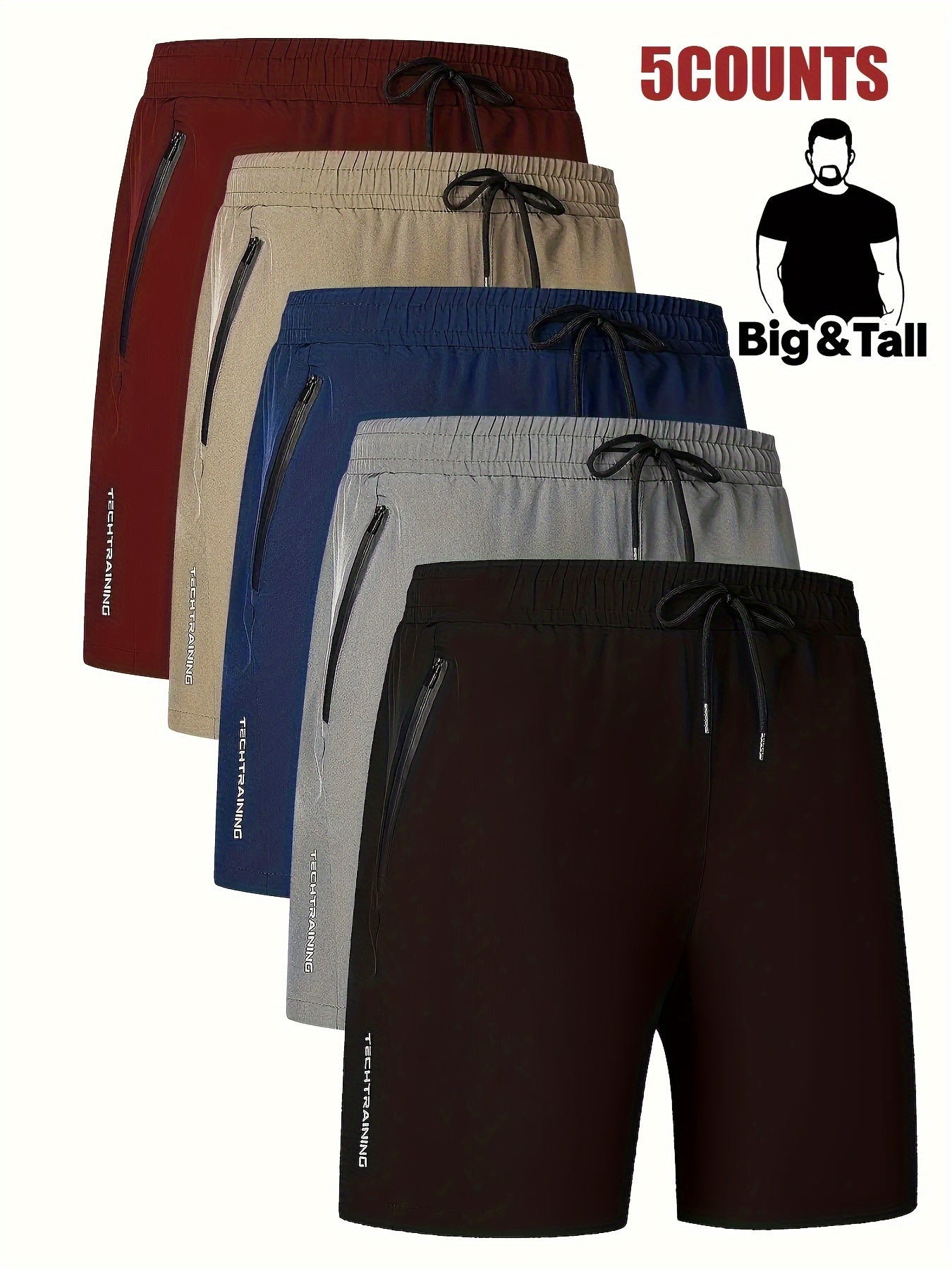 Men's Plus Size Athletic Shorts Quick-Dry Breathable Polyester Zipper Pockets for Running Training Biking Hiking