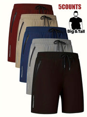 Мужские спортивные шорты большого размера Быстросохнущие дышащие полиэстеровые с карманами на молнии для бега, тренировок, велоспорта, походов