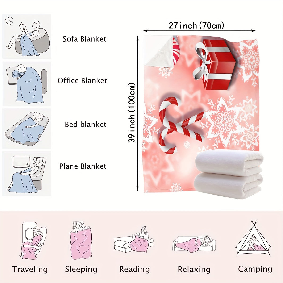 Soft Plush Christmas Throw Blanket for Sofa Bed Couch Living Room Office Camping 200-250g