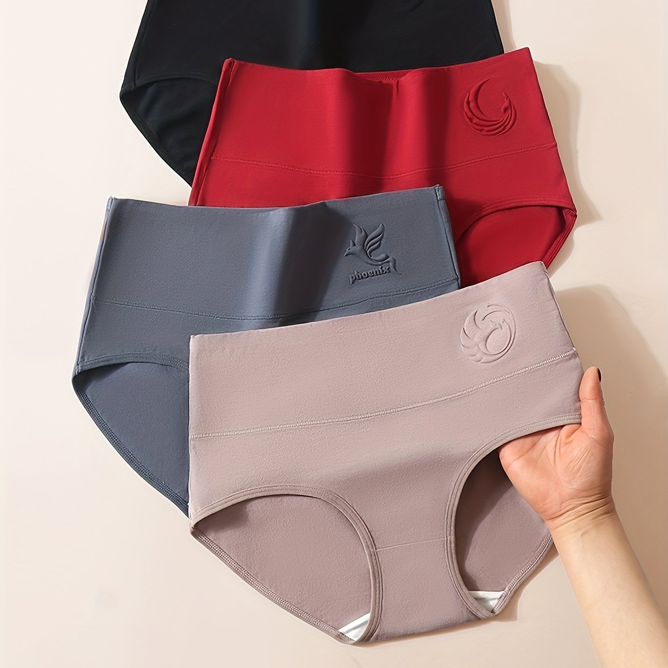 Pack de 4 braguitas de algodón transpirable de cintura alta para mujer