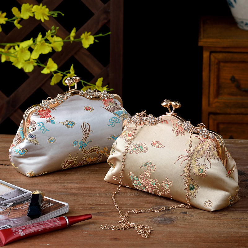 Bolso de mano de noche para mujer con adorno de cuentas, correa ajustable, estilo vintage, negro, oro, plata