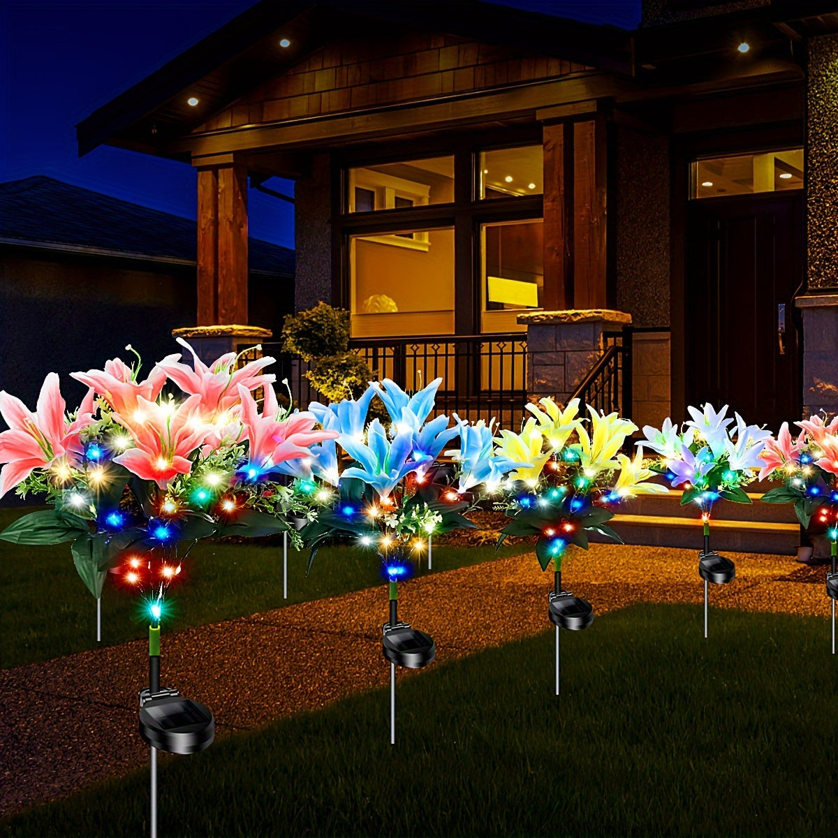 Solar Lily Garden Lights with 7 LED Heads Energy-Efficient Outdoor Pathway Yard Decor