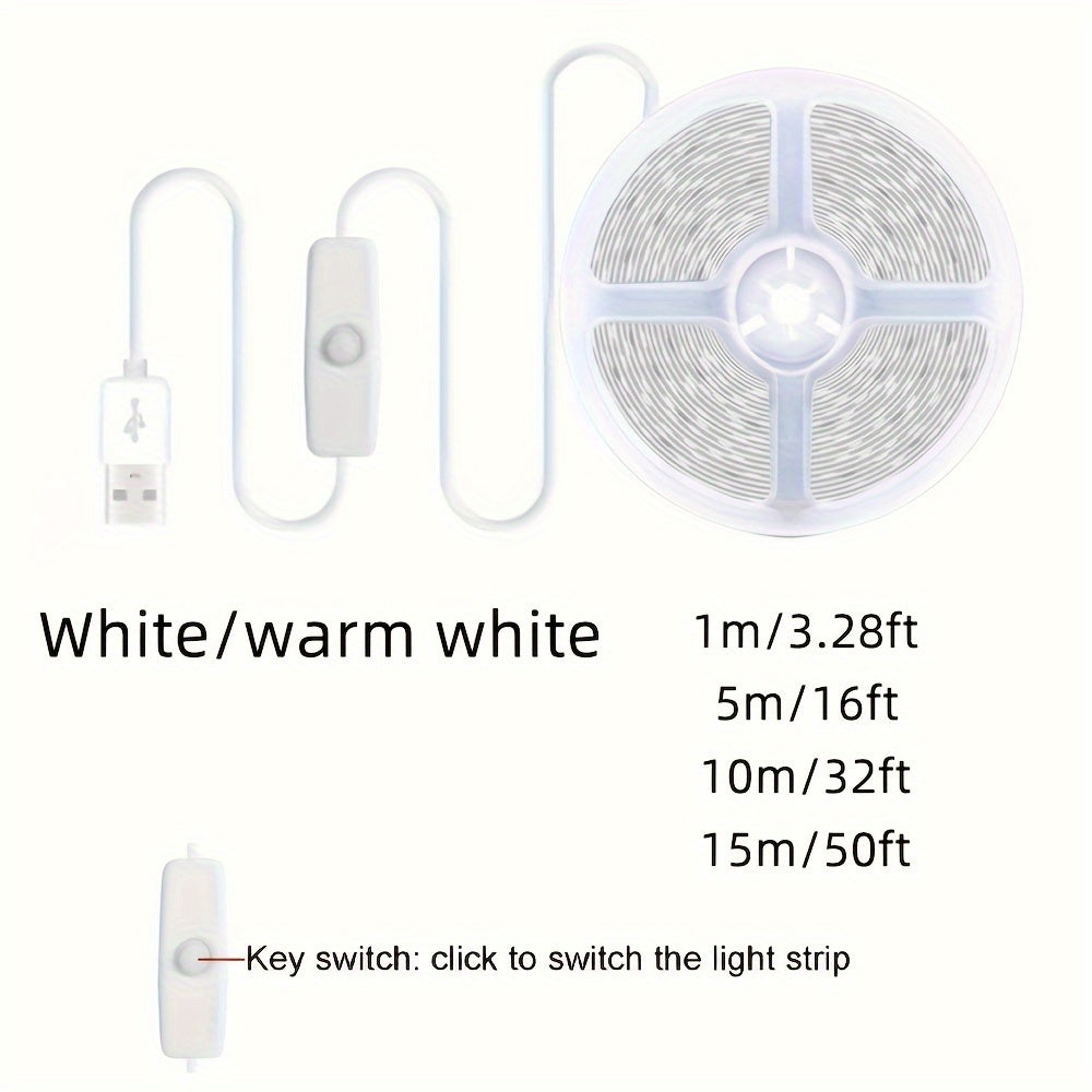 15.24m USB LED Strip Lights 5V White Warm White Flexible Cuttable for TV Bedroom Kitchen