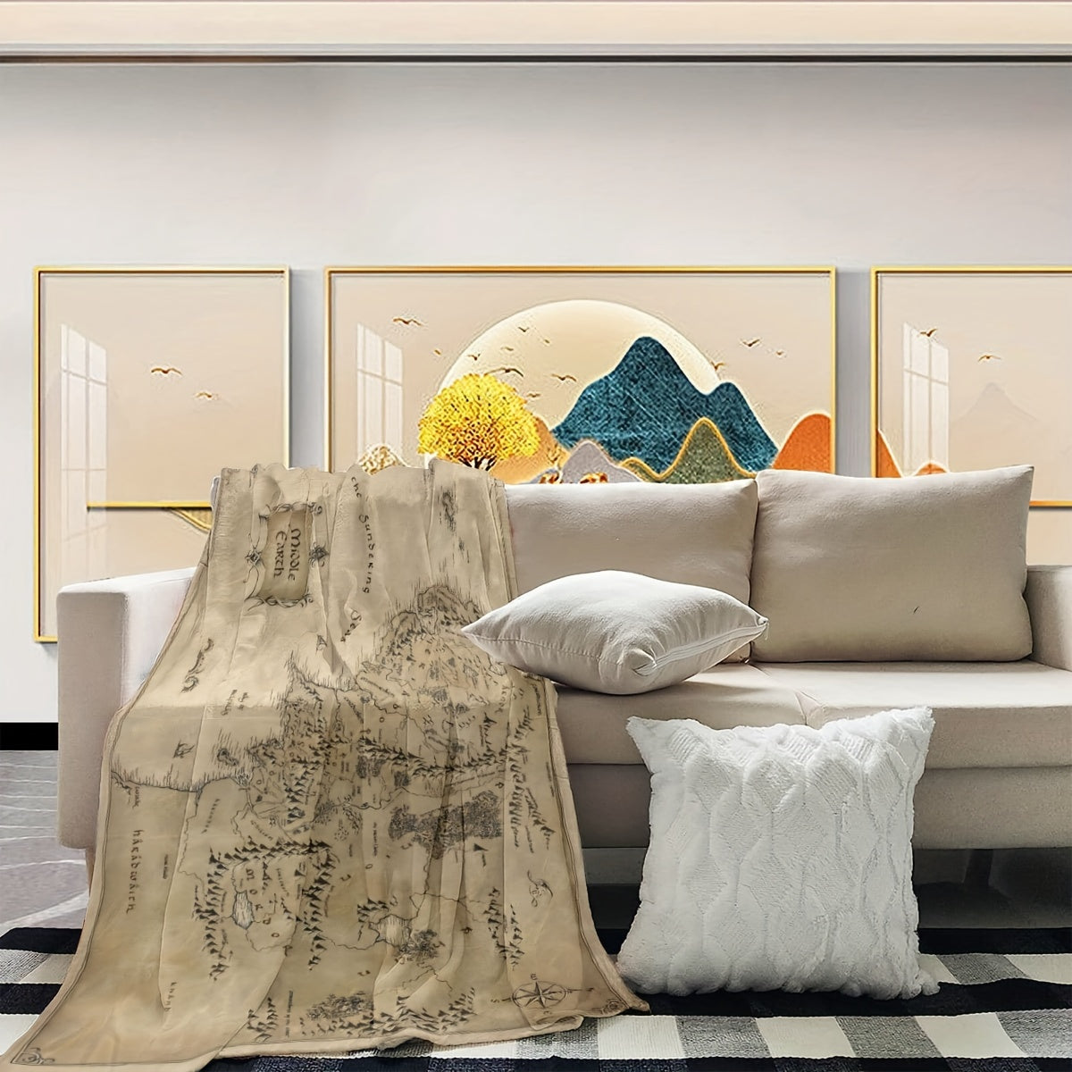 All-Season Throw Blanket with Lord of the Rings Map Design for Couch Bed Travel