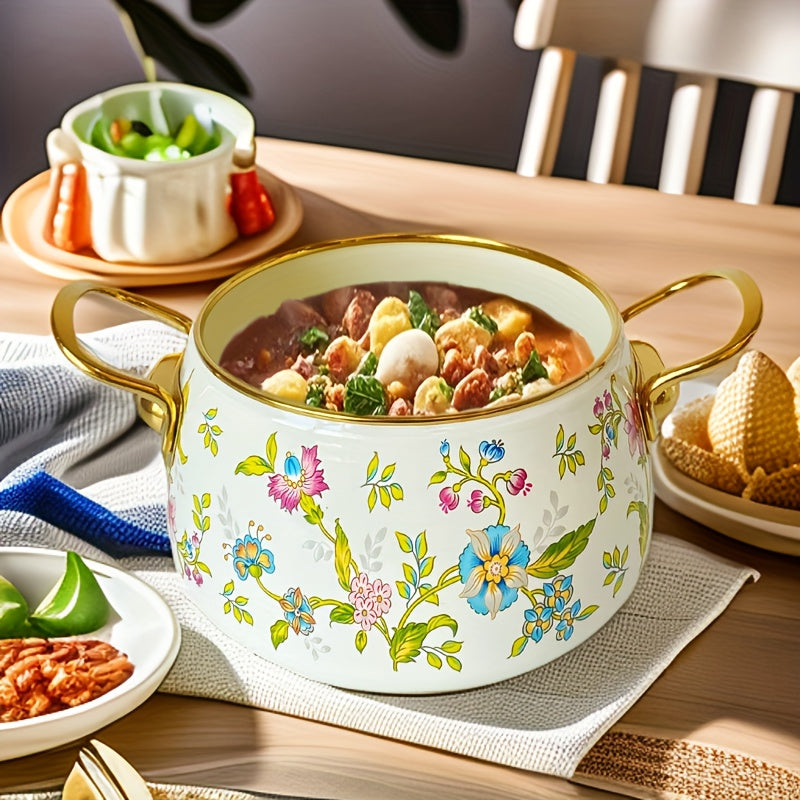 French Floral Enamel Stove Pot for Induction Cooktops, Kitchen & Dining