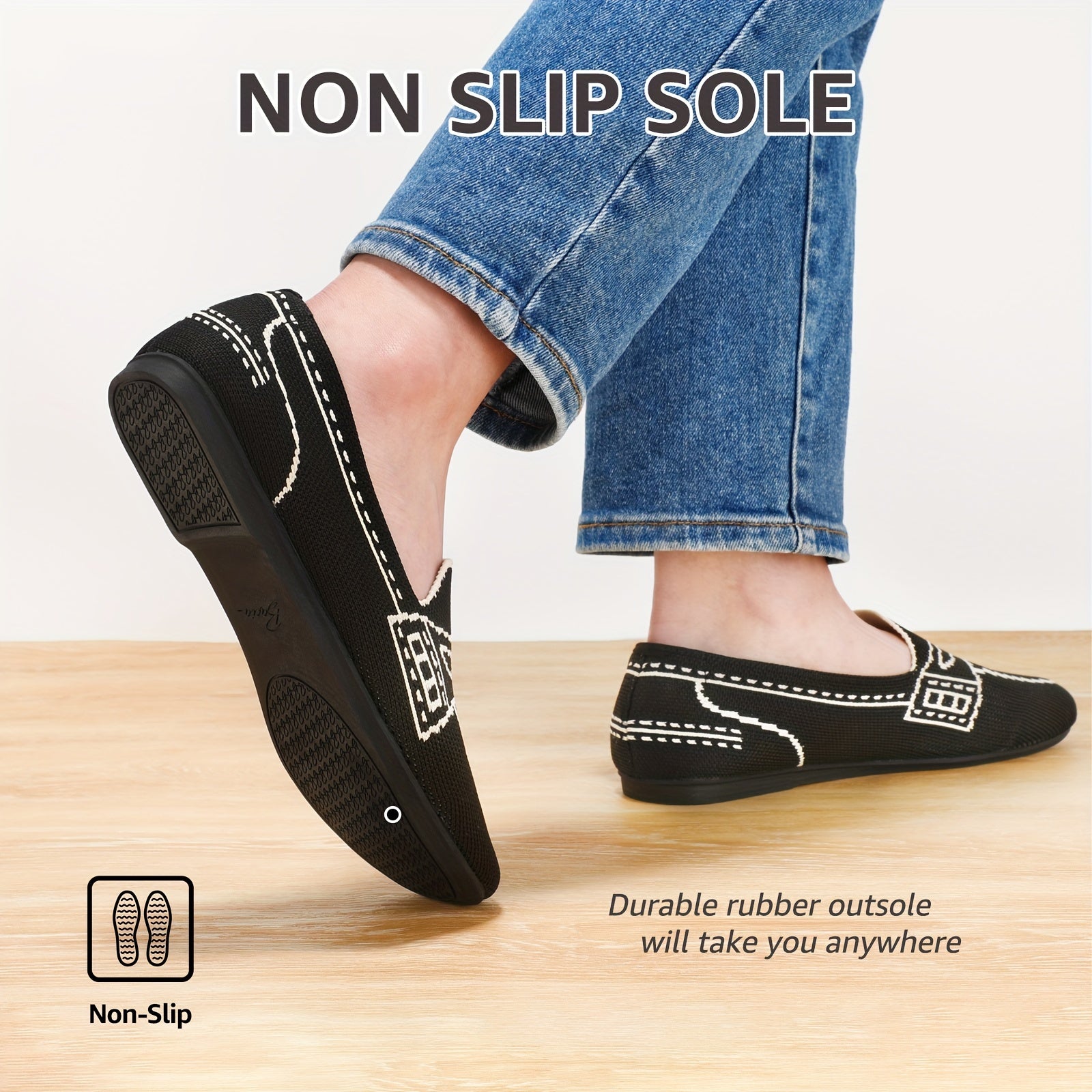 Women's Knit Slip-On Flats Gray Breathable Casual Shoes