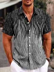 Men's Summer Vintage Ombre Gradient Print Woven Short Sleeve Shirt