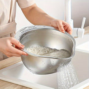 Stainless Steel Rice Washing Basket with Drainage, Golden and Silver, Multi-Functional Kitchen Tool