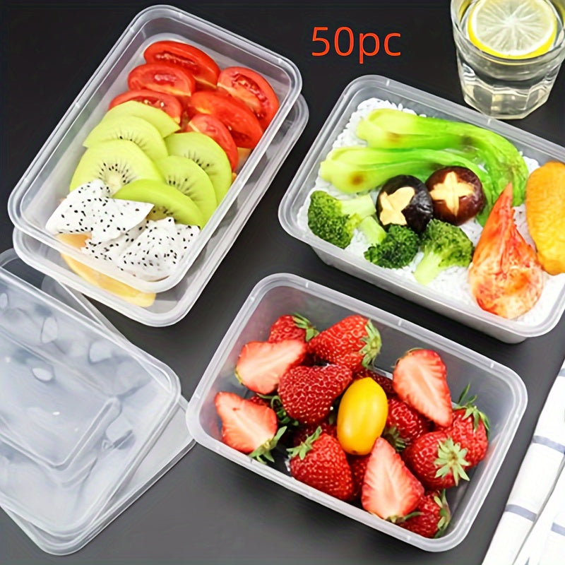 50 Sets Clear Plastic Food Storage Containers with Lids for Takeout and Microwave