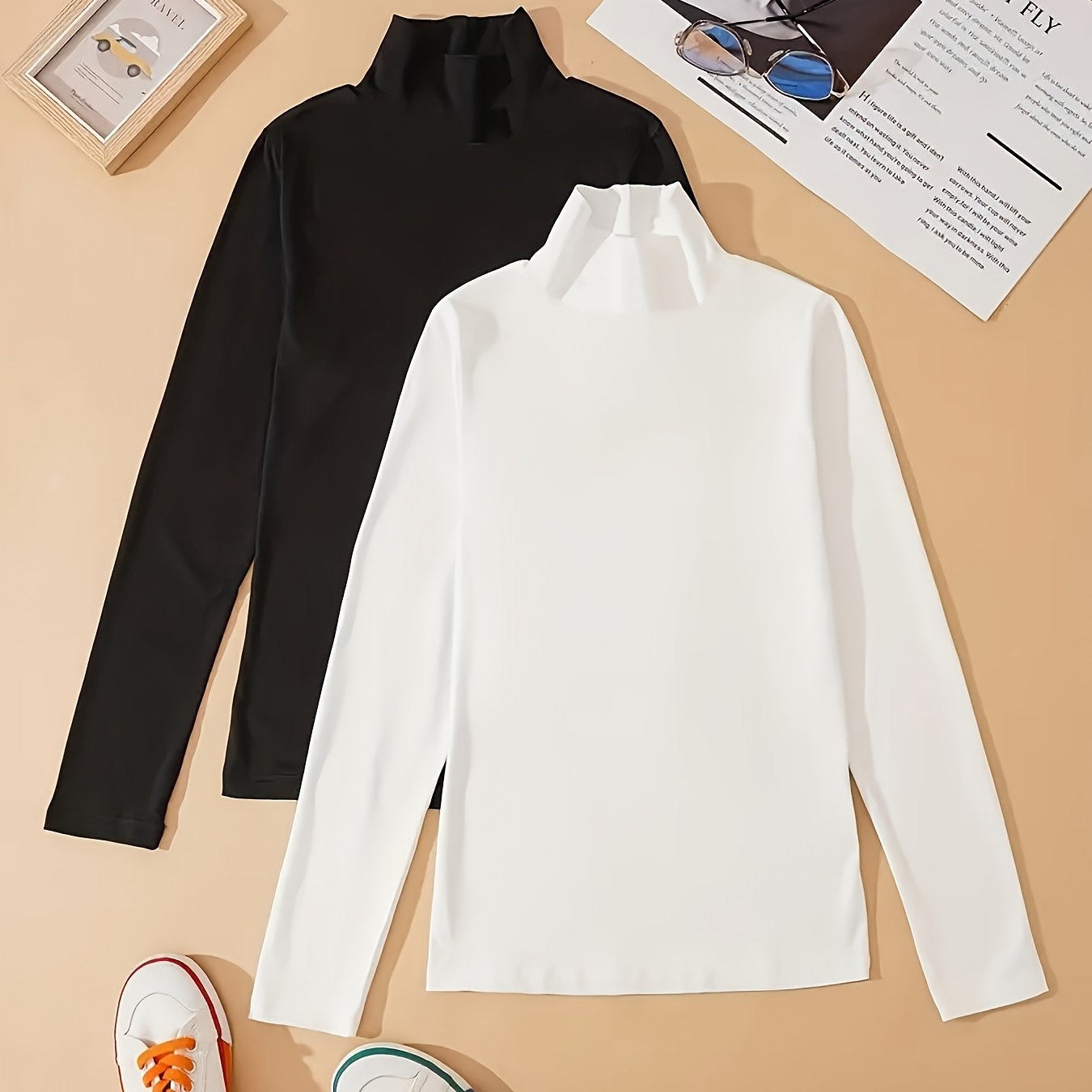 2-компонентный комплект в азиатском стиле для женского осенне-зимнего нижнего белья, включающий в себя облегающую футболку с длинным рукавом и стойким воротником, размер универсальный.