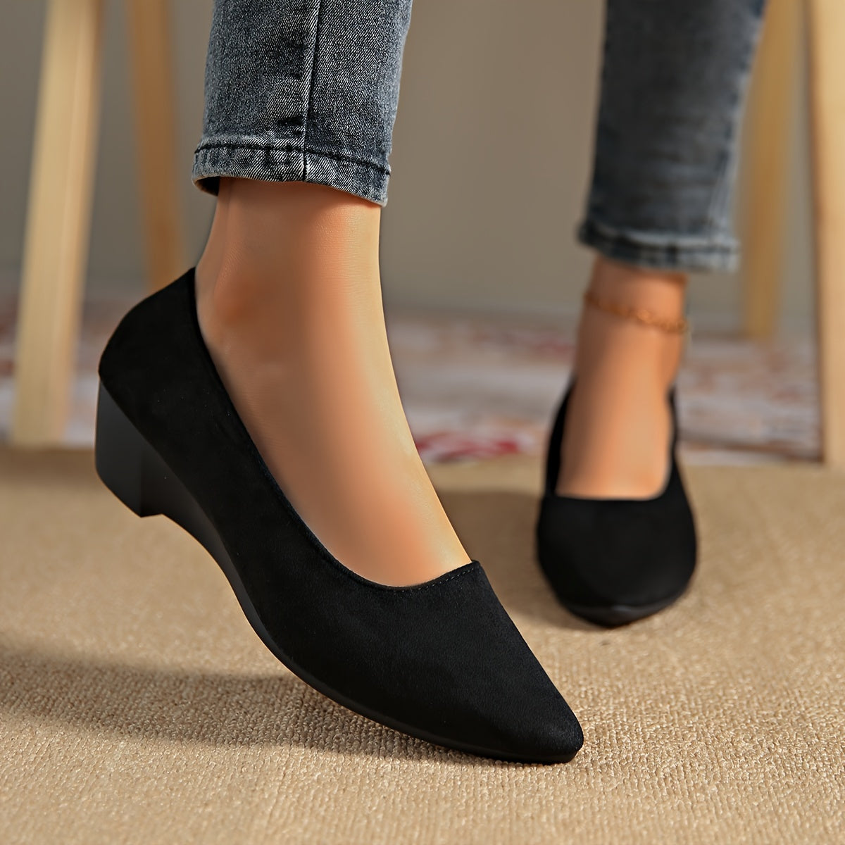 Women's Pointed Toe Mary Jane Flats Black All-Season Comfort