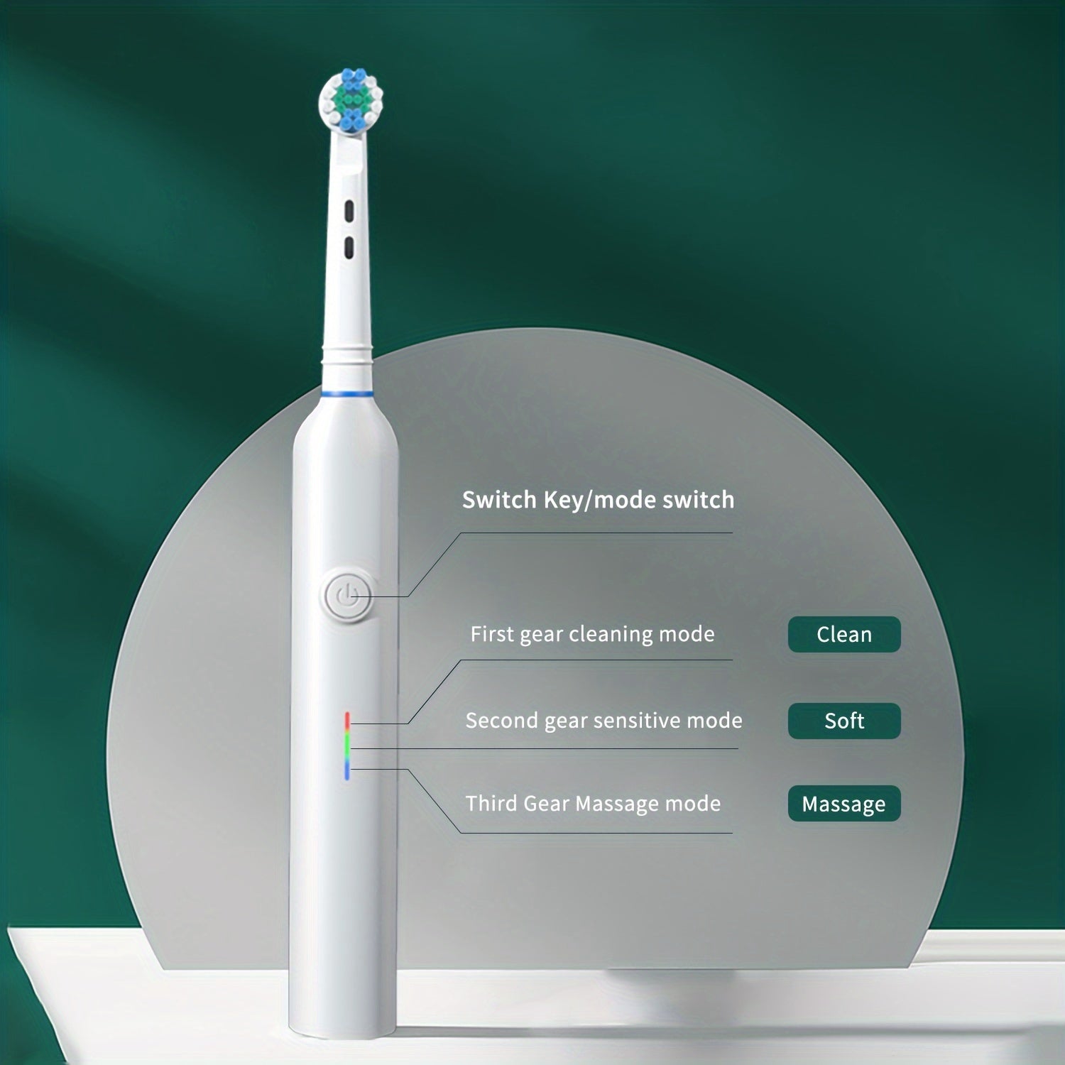 Electric Toothbrush for Adults Rotating 3 Modes 2 Brush Heads Waterproof