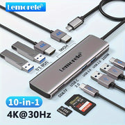 10-in-1 USB-C Hub with 4K HDMI 100W Power Delivery Dual USB 3.0 SD TF Card Reader for Laptops