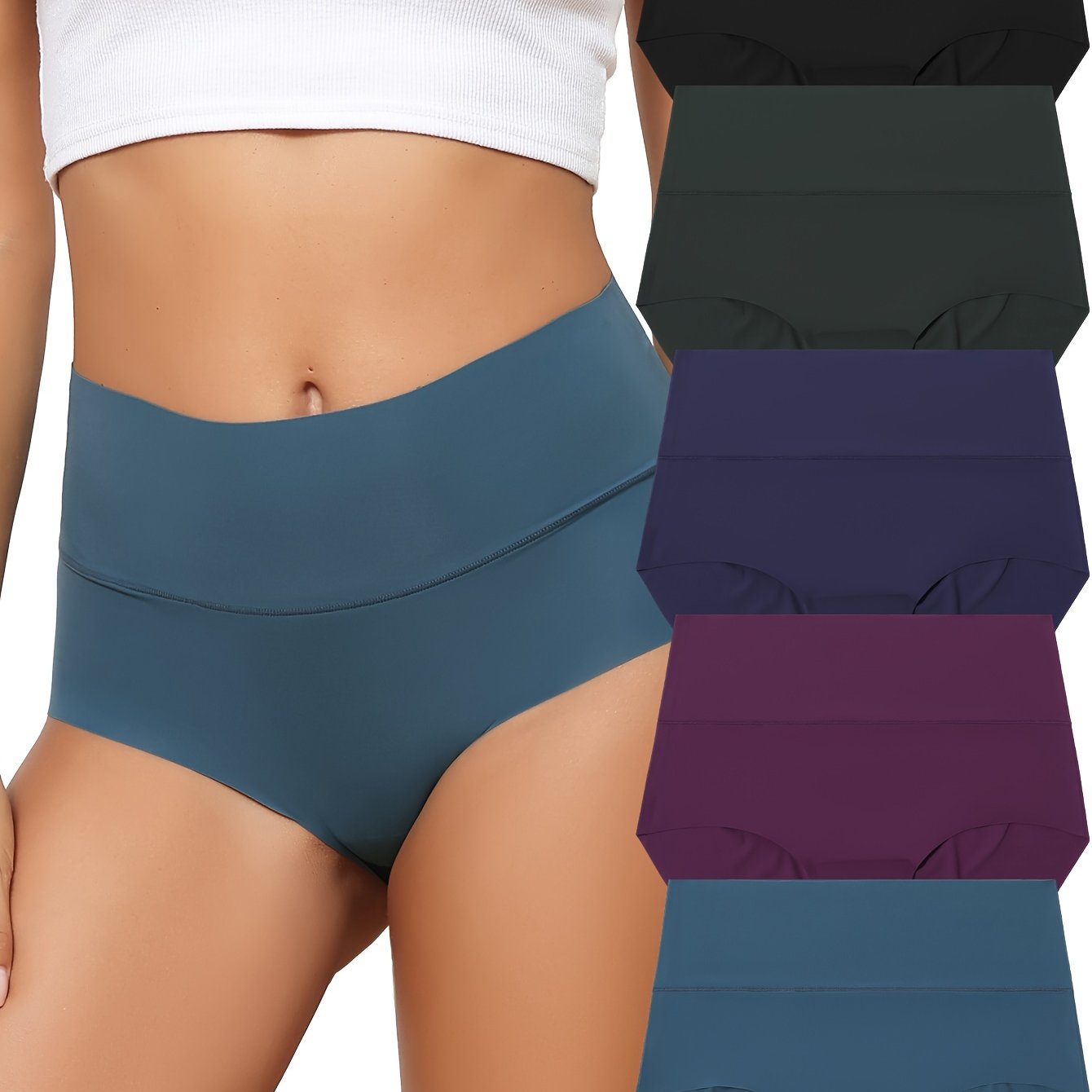 Пять плотных бесшовных трусиков с высокой талией для женщин, простые и удобные дышащие эластичные трусы.