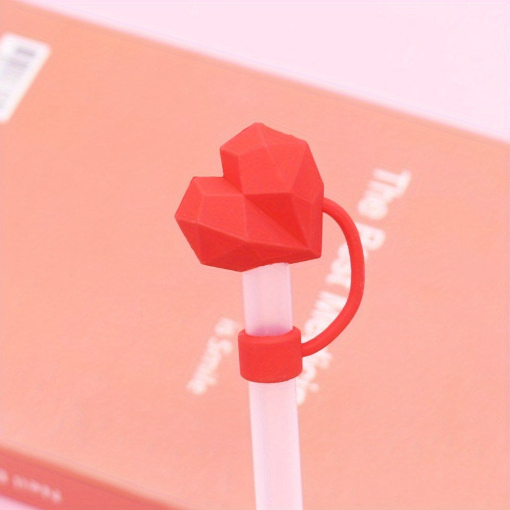 Heart-Shaped Silicone Straw Stopper for Cups with Dust-Proof Spill-Resistant Cover