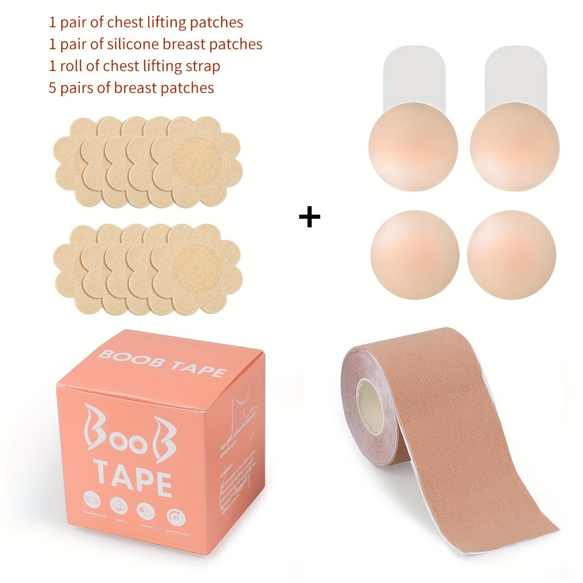 Invisible Lingerie Accessory Set with Breast Lifting Patches and Support Straps for Strapless Dresses and Women