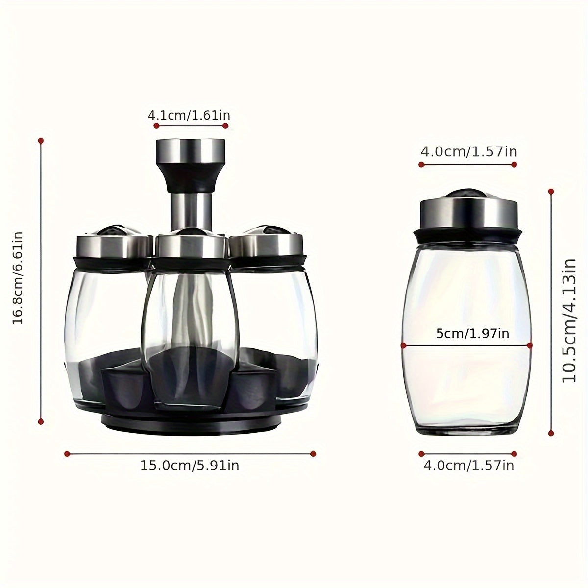 7-Piece Glass Spice Jar Set with Rotating Organizer Salt Pepper Sugar Shakers Kitchen Storage
