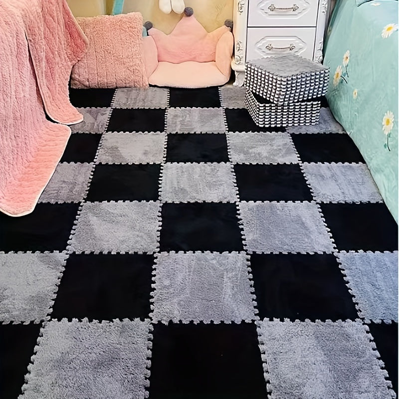 Set of 10 Interlocking Foam Play Mats for Kids and Pets Non-Slip Floor Tiles in Black Gray White