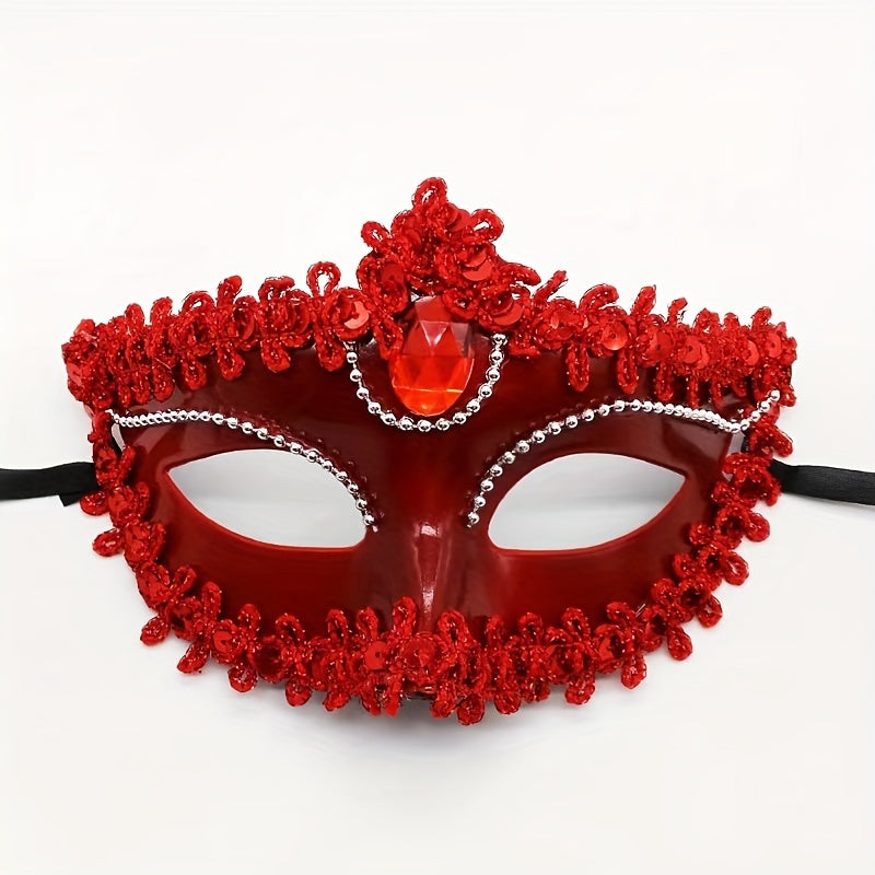 Adult European Style PVC Masquerade Mask with Lace Detailing Half Face Solid Color