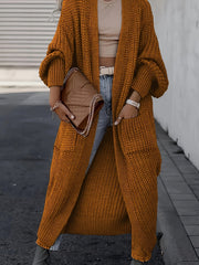 Plus o'lcham ayollar uchun kundalik uzun qo'lqopli kardigan zaytun yashil, kuz-qish