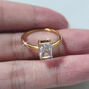 Gold Plated Titanium Steel Ring with Square Cut Zirconia Solitaire