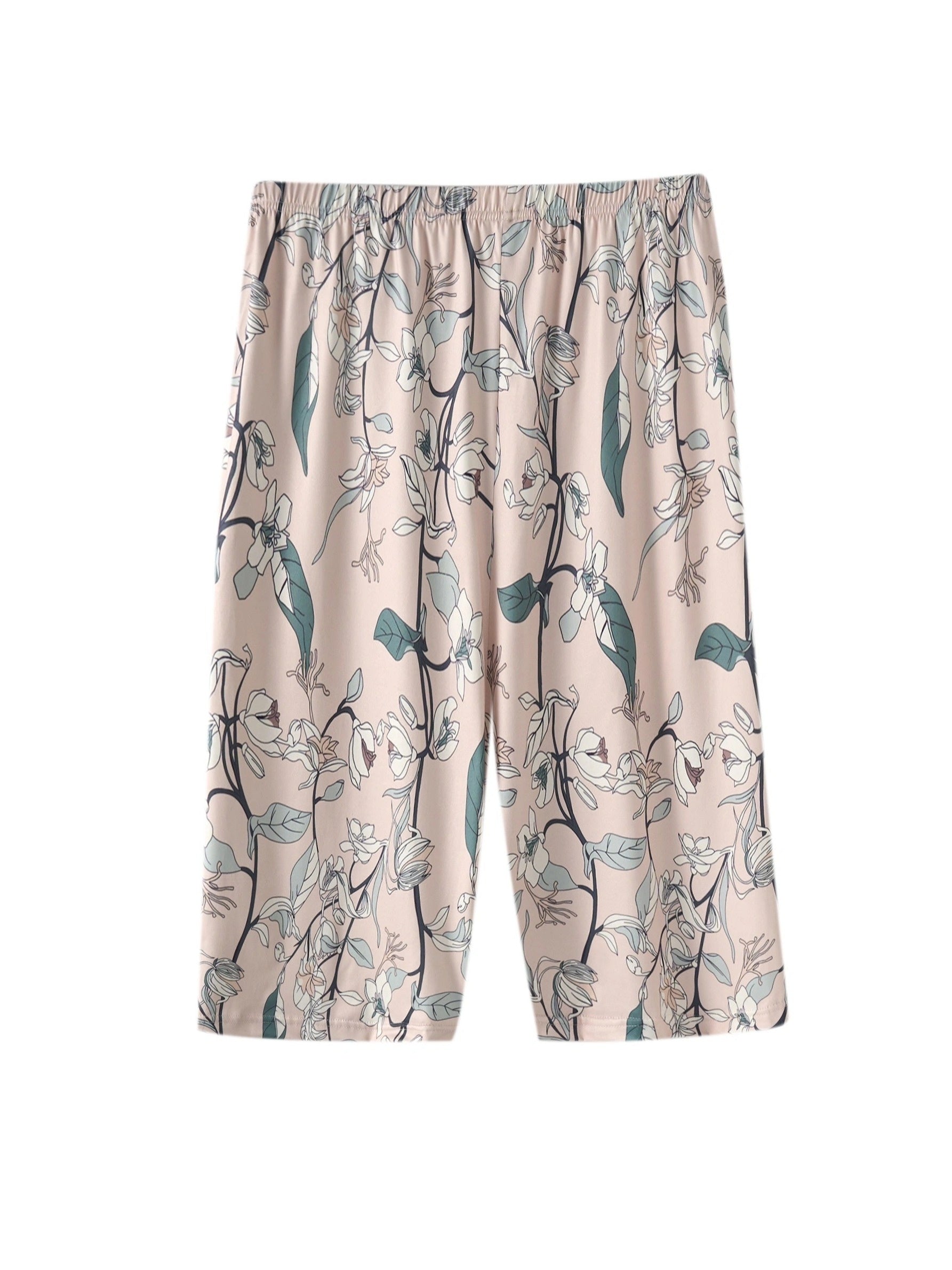 Women's Plus Size Casual Sleep Shorts with Floral Print and Elastic Waist for Lounge