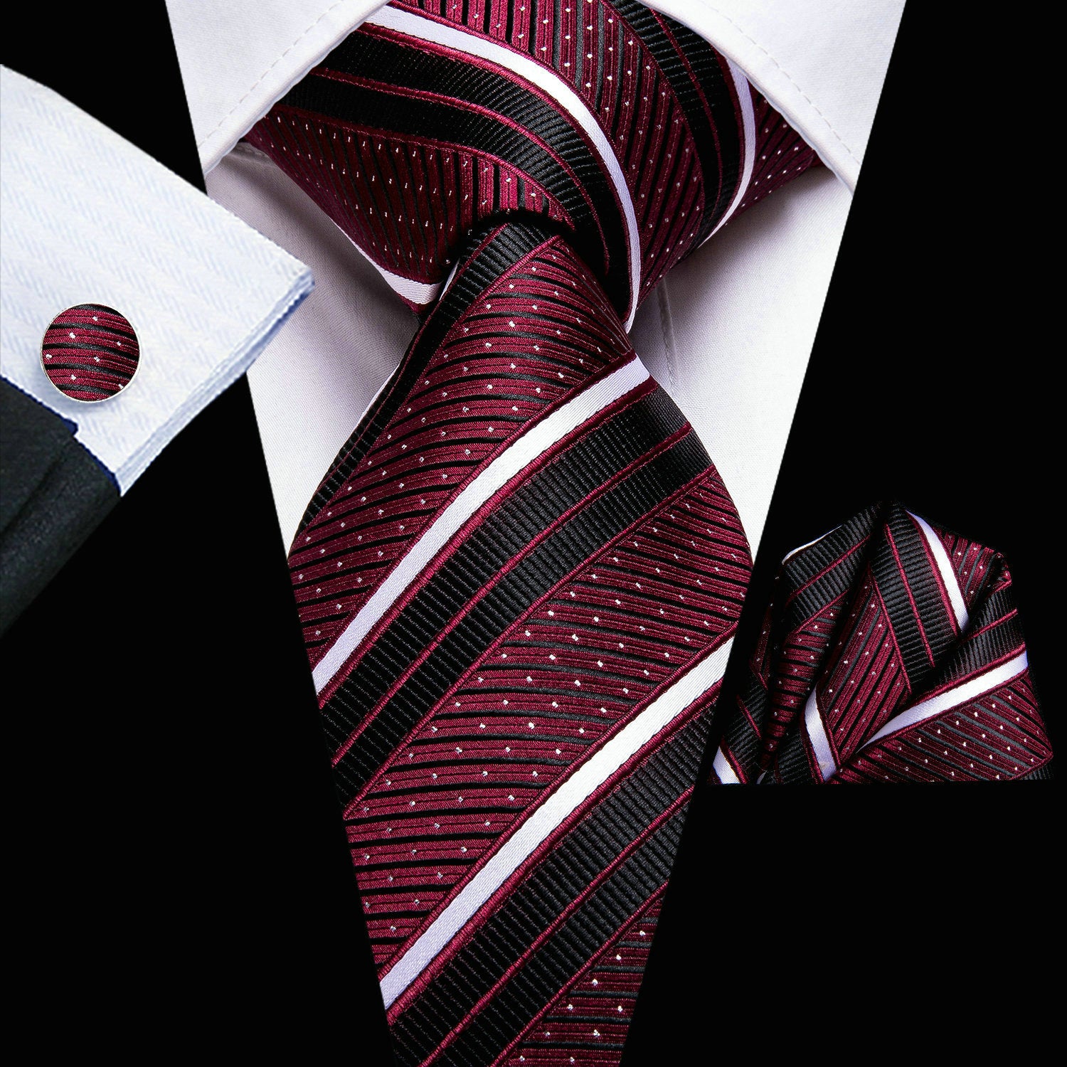 Men's Classic Striped Necktie Set with Cufflinks for Business and Party