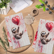Set of 2 Ultra-Soft Absorbent Kitchen Towels Valentine’s Day Sloth Design 40x60 cm