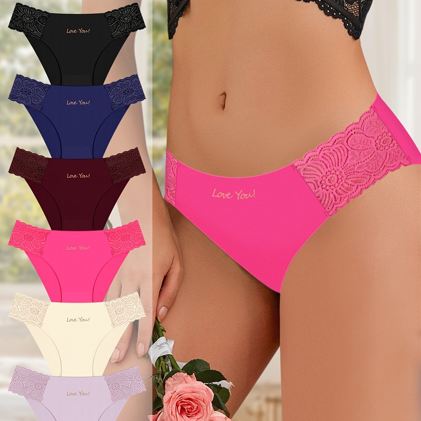 Women’s Lace Low Waist Briefs 6 Pack Solid Light Breathable Underwear