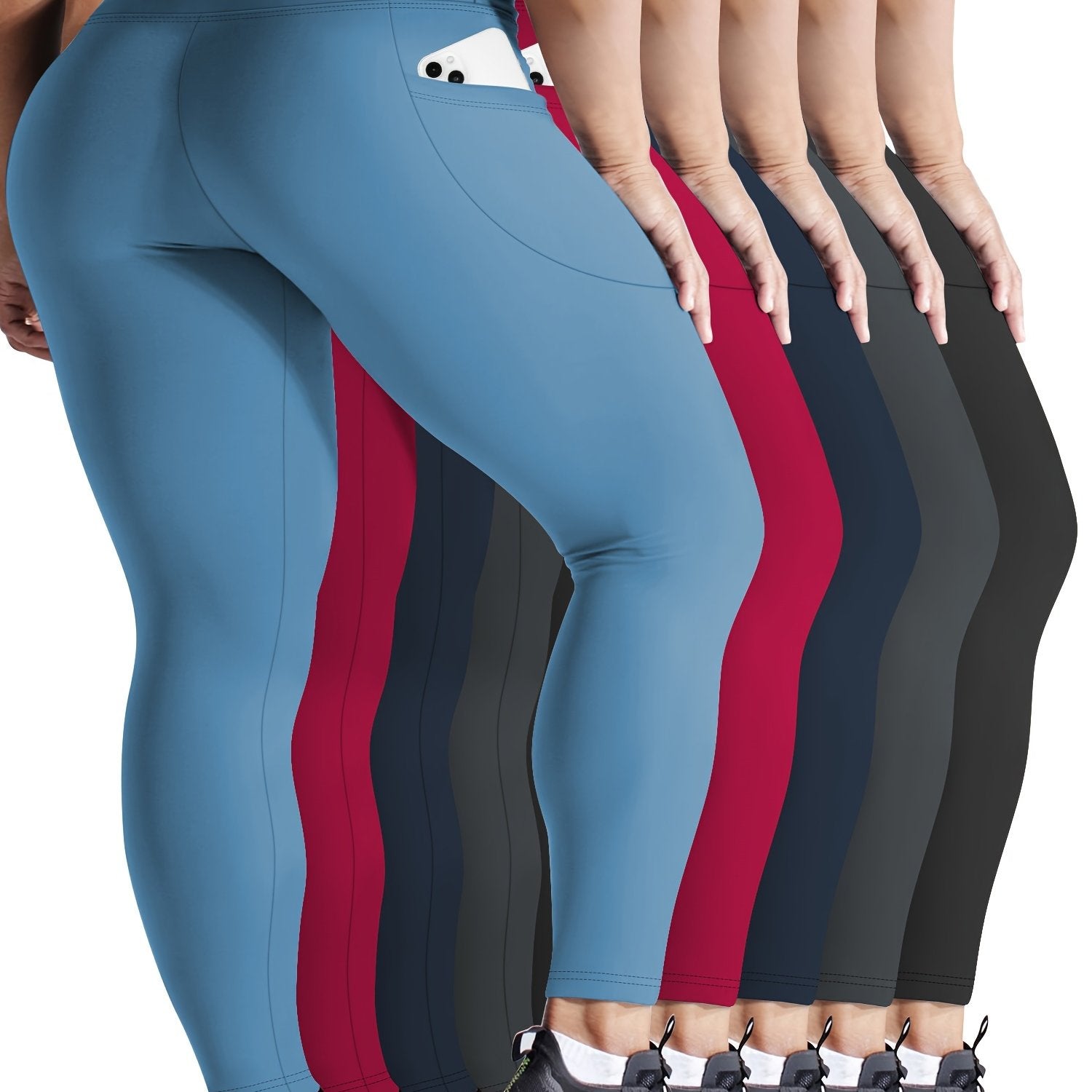 Pack de 5 leggings de cintura alta para mujer talla grande con bolsillos ropa deportiva activa
