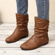 Women's Faux Leather Ankle Boots Brown Flat Heel All-Season Casual